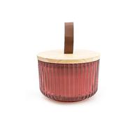 Candlelight Pomegranate & Cassis Scent 9cm Ridged Glass Candle with Wooden Lid Red