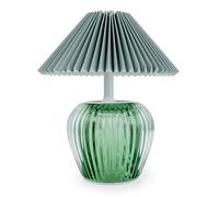 Candlelight Ridged Glass LED Table Lamp Pleated Shade Stylish Home Décor Battery Operated (Green)