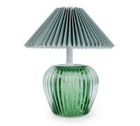 Candlelight Ridged Glass Led Table Lamp With Pleated Shade - Green