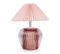 Candlelight Ridged Glass Led Table Lamp With Pleated Shade - Pink