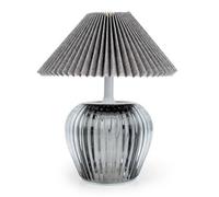 Candlelight Ridged Glass Led Table Lamp With Pleated Shade - Smokey Black