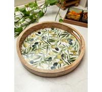 Candlelight Round Tray Mango Wood - Olives
