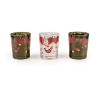 Candlelight Set Of 3 Christmas Votive Candles, Birds In Green