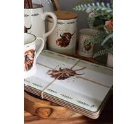 Candlelight Set of 4 Highland Cow Placemat & Coaster Set Natural