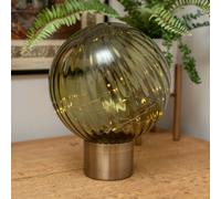 Candlelight Table Lamp Ball Glass LED Battery Powered Olive Green H:24cm