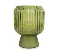 Candlelight Table Lamp Modern Scandi Style Ribbed Texture Green Glass Home Decor Battery Operated