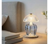 Candlelight Table Lamp Vintage Ridged Glass Shade LED Blue H:14.6cm