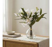 Candlelight White & Green 41Cm Artificial Floral Arrangement In Clear Glass Vase