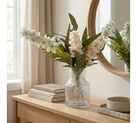Candlelight White & Green 55Cm Delphinium Artificial Floral Arrangement In Clear Textured Glass Vase