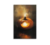 Candlelit Pumpkin Halloween Decorative Paintings, Warm Spooky Decor, Living Room Poster Artistic Wall Mural Modern Hanging Decor Poster16x24inch(40x60cm)