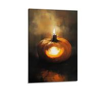 Candlelit Pumpkin Halloween Decorative Paintings, Warm Spooky Decor, Living Room Poster Artistic Wall Mural Modern Hanging Decor Poster12x18inch(30x45cm)