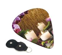 Candles and Orchids Guitar Picks 6 Pack with Leather Guitar Pick Holder Keychain, Plectrum Key Fob Cases Bag, Abstract Art Plectrum for Acoustic Electric Guitar, Ukulele 0.96mm