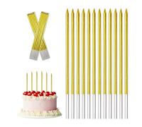 Candles for Birthday Cakes Gold, 12PCS Thin Metallic Cake Candle, Long Glitter Cupcake Candles for Birthday Wedding Baby Shower Party Decoration 1st 12 18 24 40 50th 60th