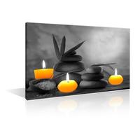 Candles Leaf Pictures Black and White Wall Art Realism Zen Scenic Relax Calm Multicolor Wall Art Posters and Prints 1 Pieces Massage Stones Pictures Modern Home Decor Framed Ready to Hang (16"Wx24"H)