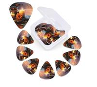 Candles Printed Meditation Stones for Guitar, 12 Pack Picks with Organizer Storage Box, Guitar Accessories, Ukulele for Acoustic Guitar, Bass, St Day Gift