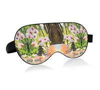 Candles Spa Zen Stones Green Bamboo Leaves Orchids Flowers Eye Masks Cover Blocks Light Sleep Mask Shade Cover Blindfold Relaxing Eyeshade Cover with Adjustable Head Strap for Men Women Kids