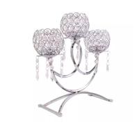 Candlestick Gold Crystal Candle Holders Three Crystal Candlestick Wedding Holiday Plot Gift Decoration(Silver)