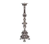 Candlestick holder - oversize church altar style - silver-colour brass -