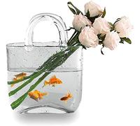 Candora Bag Glass Vases for Decor Creative Bubble Handbag Flower Vase Desktop Glass Basket Vase Mini Crystal Fish Tank for Table Centerpieces, Kitchen, Office Living Room, Transparent, One Size