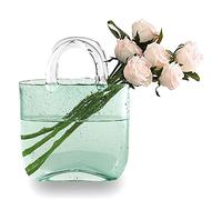 Candora Bag Glass Vases for Decor Creative Bubble Handbag Flower Vase Desktop Glass Basket Vase Mini Crystal Fish Tank for Table Centerpieces, Kitchen, Office Living Room (Green)