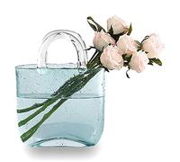 Candora Bag Glass Vases for Decor Creative Bubble Handbag Flower Vase Desktop Glass Basket Vase Mini Crystal Fish Tank for Table Centerpieces, Kitchen, Office Living Room (Blue)