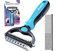 Candure Dematting Comb for Dog and Cat, Pet Grooming Rake and Brushes for Small, Medium & Large Dogs 17+9 Double Sided Deshedding Tool Removes Knots and Tangled Hair (Blue)