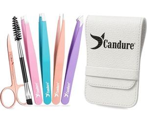 Candure Tweezers for Eyebrows - Professional Stainless Steel Slanted and Pointed Tip Hair Tweezers Set for Ingrown Hair, Blackhead Removal, Eyebrows Plucking Beauty Tool for Women (Multicolor-6pc)