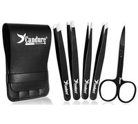 Candure Tweezers for Facial Hair Women & Men - Eyebrow Tweezers Set with Scissors Stainless Steel Precision Classic, Slant, Pointed, Pointed Slant Tools for Ingrown Facial Hair 5Pcs