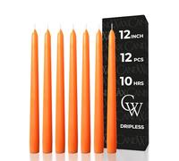 CANDWAX 12 inch Taper Candles Set of 12 - Dripless and Smokeless Candle Unscented - Long Burning Hand-Dipped Tapered Candles Perfect for Home Interior - Orange Candles
