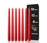 CANDWAX 25 cm Red Taper Candle Set of 12 - Unscented Smokeless Dripless Red Candlesticks - Perfect for Christmas Home Decor, Parties, Weddings, Dinner Table Centerpieces - Christmas Taper Candles