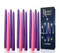CANDWAX 25 cm Taper Advent Candles 3 Sets - Dripless Unscented Long Burning Tapered Sticks - Perfect for Advent Wreath - Purple