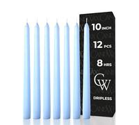 CANDWAX 25 cm Taper Candles Set of 12 - Dripless Tapered Candles Unscented Candle Sticks - Long Dinner Candles Perfect as Christmas Candles Long Burning - Light Blue Candles
