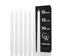 CANDWAX 30 cm White Taper Candles - Set of 12 Candle Sticks Ideal for Christmas Decorations - Dripless Smokeless Long Burning Unscented White Candlesticks - Tapered Christmas Candles for Home Decor