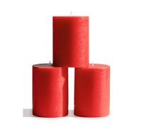 CANDWAX 7.6x10.2 cm Pillar Candle Set of 3 - Decorative Red Christmas Candles Unscented - Ideal as Wedding Candles or Christmas Candles for Home - Red Candles