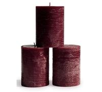 CANDWAX 7.6x10.2 cm Pillar Candles Set of 3 - Decorative Rustic Dinner Candles - Ideal for Weddings or Home Interior - Burgundy