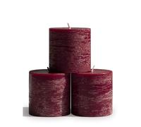 CANDWAX 7.6x7.6 cm Pillar Candles Set of 3 - Decorative Rustic Candles Unscented and Dinner Candles - Ideal as Wedding Candles or Large Candles for Home Interior - Burgundy Candles