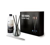 CANDWAX Refillable Candle - Glass Oil Candle Gift Set with Liquid Paraffin Bottle 17oz, Funnel and 2 Sets of Metal Wicks Black and Silver - Everlasting Candle Ideal as Decorative Candles