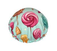 Candy And Lollipops Shower Cap for Women Double Layers Thick Hair Caps Reusable Waterproof Bath Caps with Elastic Band Hair Hat Washable Shower Hat for Men Women Spa Salon