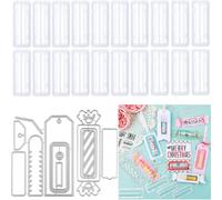 Candy and Tags Dies for Card Making Coordinate with 22 Pieces Pouches Plastic Clear Rectangle Domes,Metal Die Cuts and Self-Adhesive Lip Balm Pouches Money Holder for DIY Craft Gift Cards
