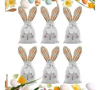Candy Bag: Face Canvas, Candy Bags | 6 Piece Canvas Storage Bag, Reusable Linen Drawstring for Bunny, Easter Storage, Classroom P