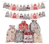 Candy Bag With Calendar - Advent 2024 Decorations, Countdown For Christmas Candy | Set Of Christmas Calendar ' Bags With Drawstring Easy To Use, S