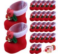 Candy Bags, Christmas Ornaments Set 24Pcs Mini Red Boots Christmas Candy Bags Decorations Lovely Treat Plush Boots Goodies Bag for Wedding, Holiday, Gifts
