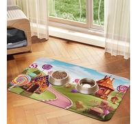 Candy Beautiful Land Dog Food Mats for Floors, 16x24 Inch Non-Slip Super Absorbent Pet Food Mat, Dishwasher Dog Mat for Food and Water, Cute Rubber Quick Dry Pet Feeding Mat for Dogs Puppy Cats
