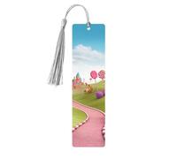 Candy Beautiful Land Wooden Bookmarks 5pcs with Gray Tassels Handmade Double-Sided Printed Book Marks Page Markers Book Accessories Gift for Book Lovers Women Men