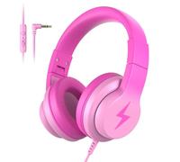 Candy Bila Kids Headphones, Wired Headphones for Kids Over Ear with Microphone, 85/94dB Volume Limiter Headphone for Girls Boys, Foldable Headphone for Learning & Entertainment, Gradient Deep Pink