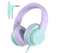 Candy Bila Kids Headphones, Wired Headphones for Kids Over Ear with Microphone, 85/94dB Volume Limiter Headphone for Girls Boys, Foldable Headphone for Learning & Entertainment,Gradient Purple