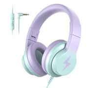 Candy Bila Kids Headphones, Wired Headphones for Kids Over Ear with Microphone, 85/94dB Volume Limiter Headphone for Girls Boys, Foldable Headphone for Learning & Entertainment,Gradient Purple