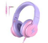 Candy Bila Kids Headphones, Wired Headphones for Kids Over Ear with Microphone, 85/94dB Volume Limiter Headphone for Girls Boys, Foldable Headphone for Learning & Entertainment, Gradient Red