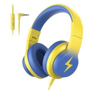 Candy Bila Kids Headphones, Wired Headphones for Kids Over Ear with Microphone, 85/94dB Volume Limiter Headphone for Girls Boys, Foldable Headphone for Learning & Entertainment, Light Yellow