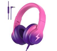 Candy Bila Kids Headphones, Wired Headphones for Kids Over Ear with Microphone, 85/94dB Volume Limiter Headphone for Girls Boys, Foldable Headphone for Learning & Entertainment,Gradient purple pink